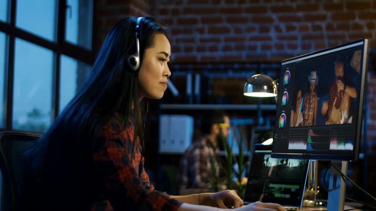 Stock Footage Young Girl Doing Video Editing On The Computer Live Wallpaper Free