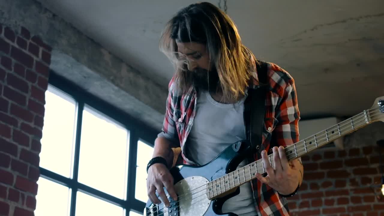 Stock Footage Young Man Playing Bass Guitar Live Wallpaper Free