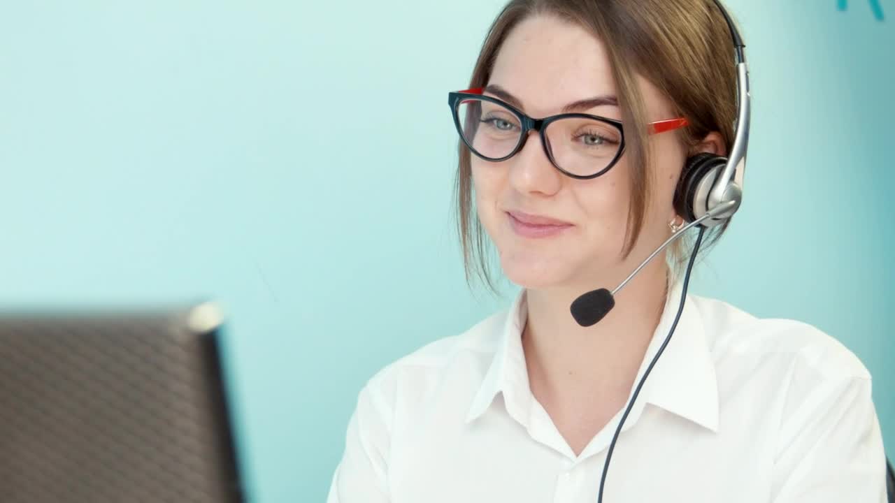 Stock Footage Woman With Glasses Doing Customer Support Live Wallpaper Free