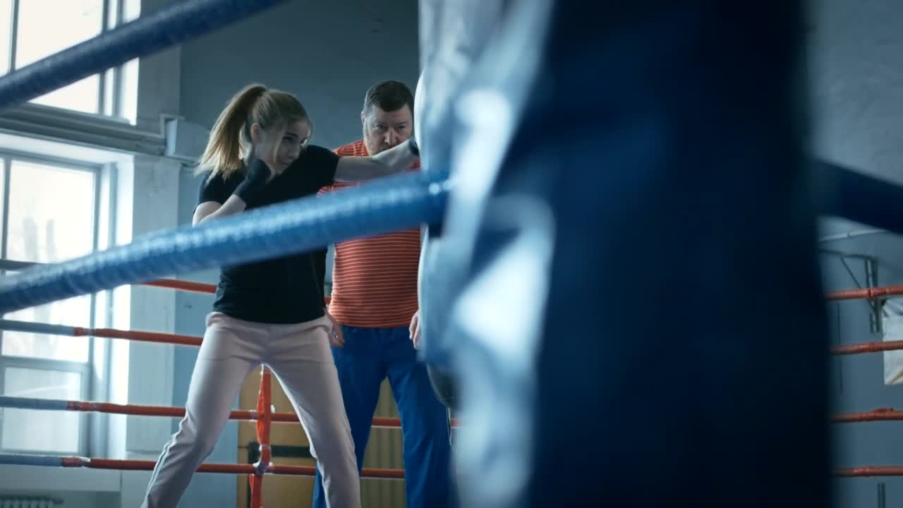 Stock Footage Woman Training Boxing With Trainer On The Ring Live Wallpaper Free