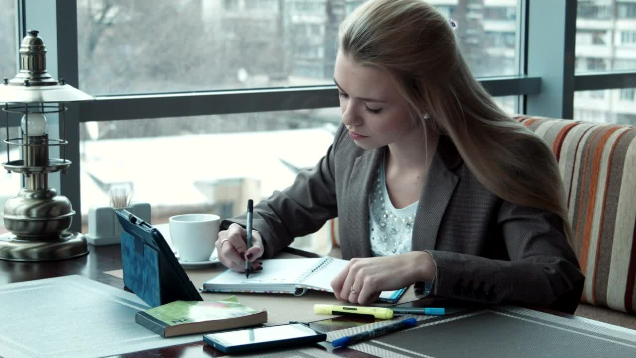 Stock Footage Woman Working With A Tablet In A Cafe Live Wallpaper Free