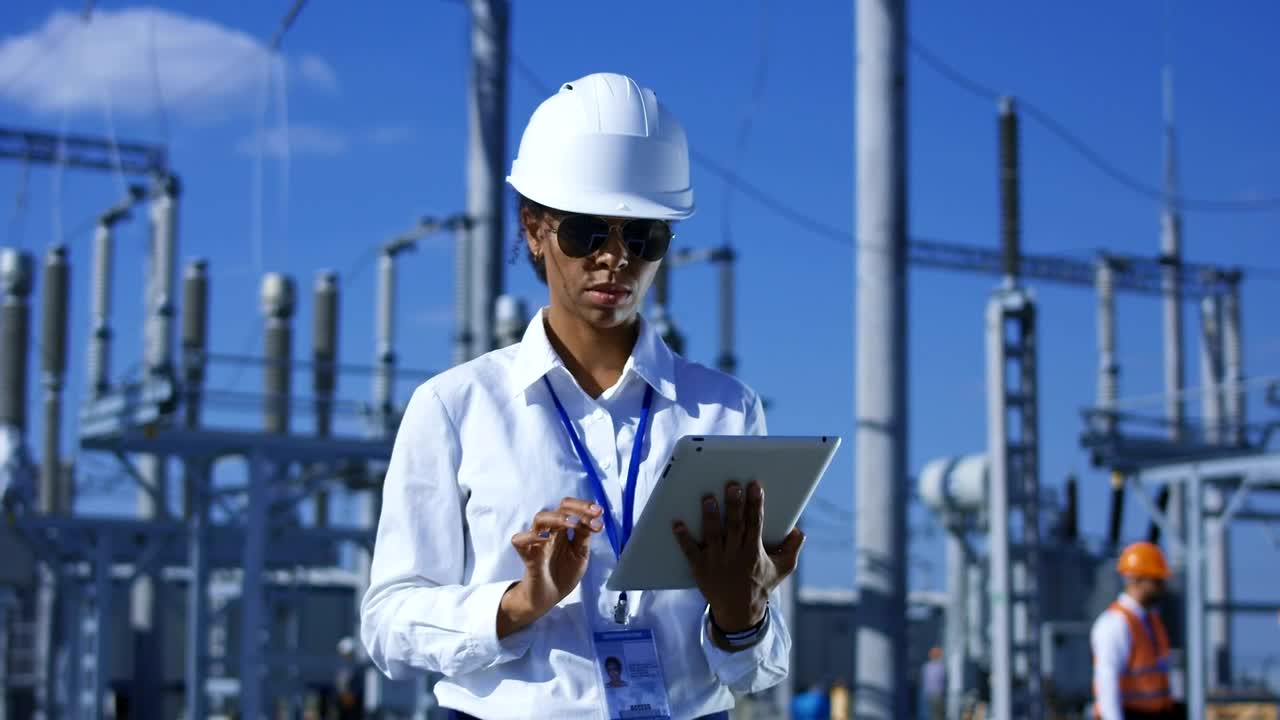 Stock Footage Woman Working With Tablet In Power Plant Live Wallpaper Free