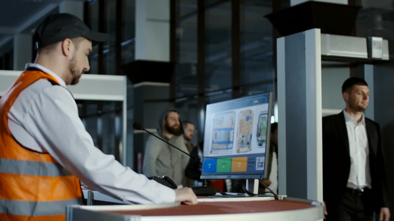 Stock Footage Worker Looking At Luggage In The X Ray Machine Live Wallpaper Free
