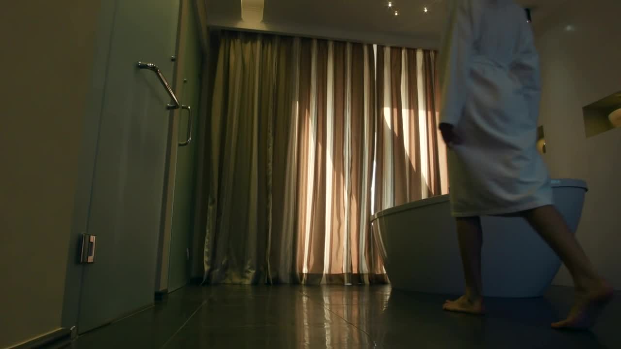 Stock Footage Woman Opens The Curtains In The Hotel Room Live Wallpaper Free
