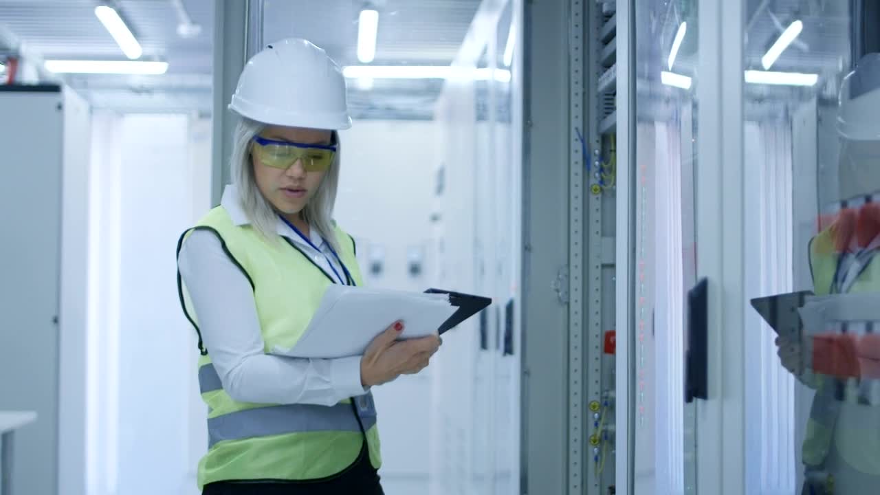 Stock Footage Woman With Security Helmet In The Control Room Live Wallpaper Free