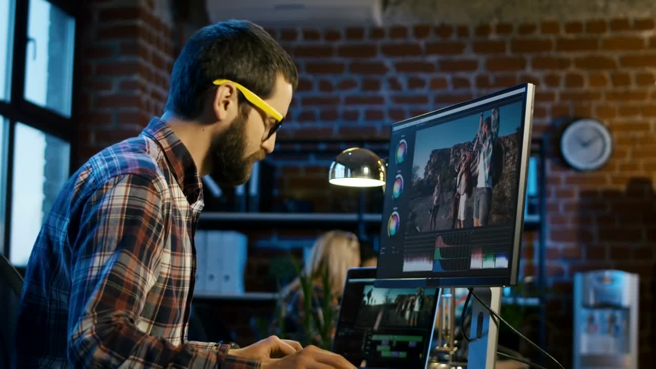 Stock Footage Young Man Working On Video Editing Live Wallpaper Free