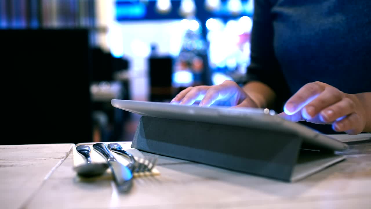 Stock Footage Woman Working From A Restaurant Live Wallpaper Free