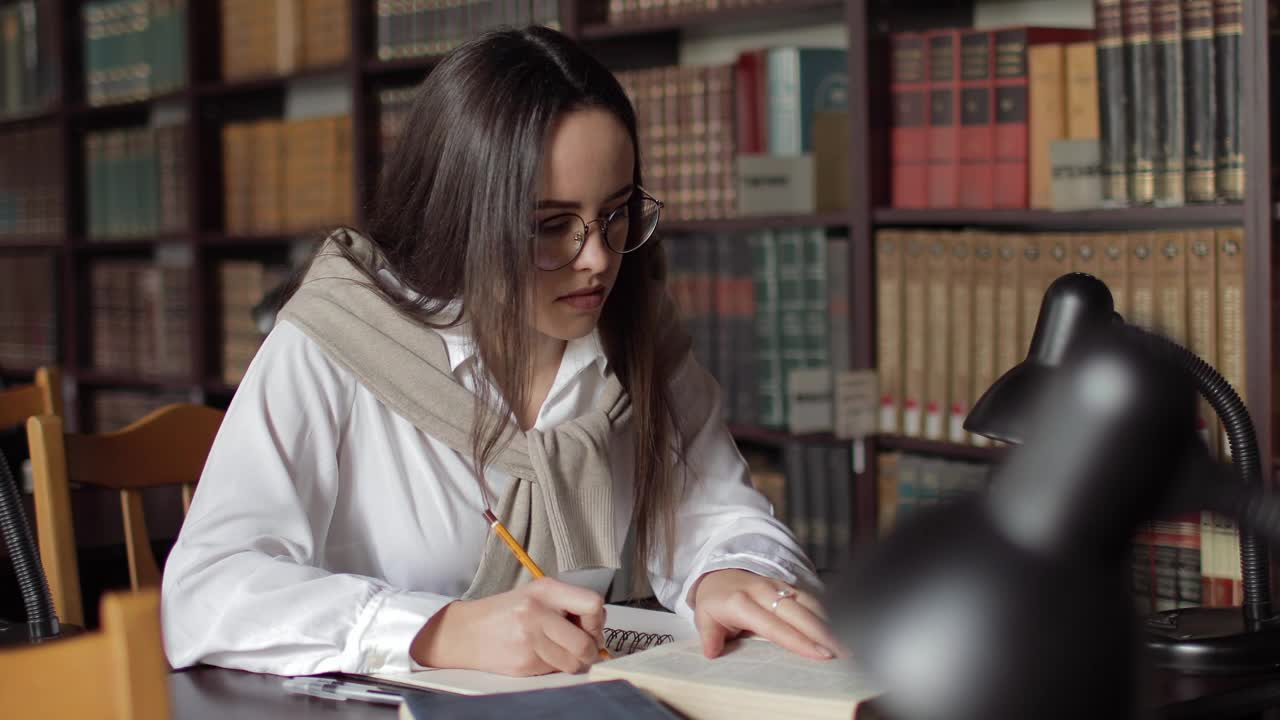 Stock Footage Woman Writing Her Homework In The Library Live Wallpaper Free