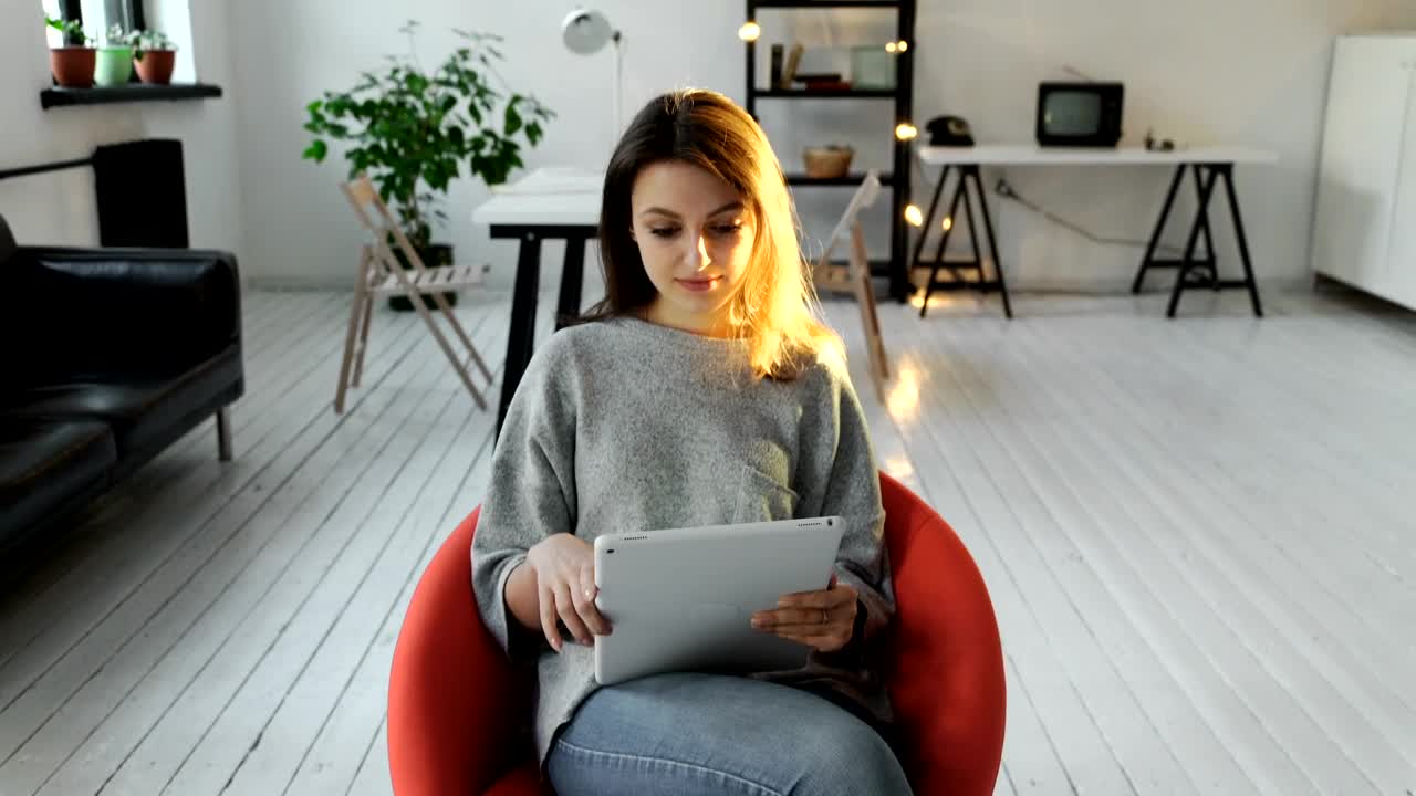 Stock Footage Woman Works From Her Tablet At Home Live Wallpaper Free