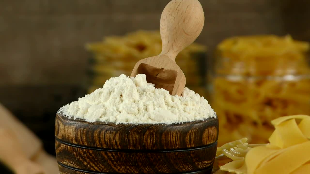 Stock Footage Wooden Bowl With Flour Live Wallpaper Free