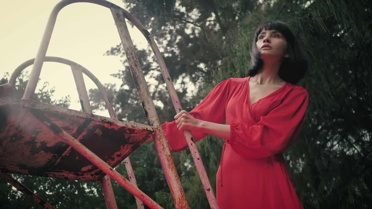 Stock Footage Young Urban Fashion Woman On The Stairs Of An Old Live Wallpaper Free