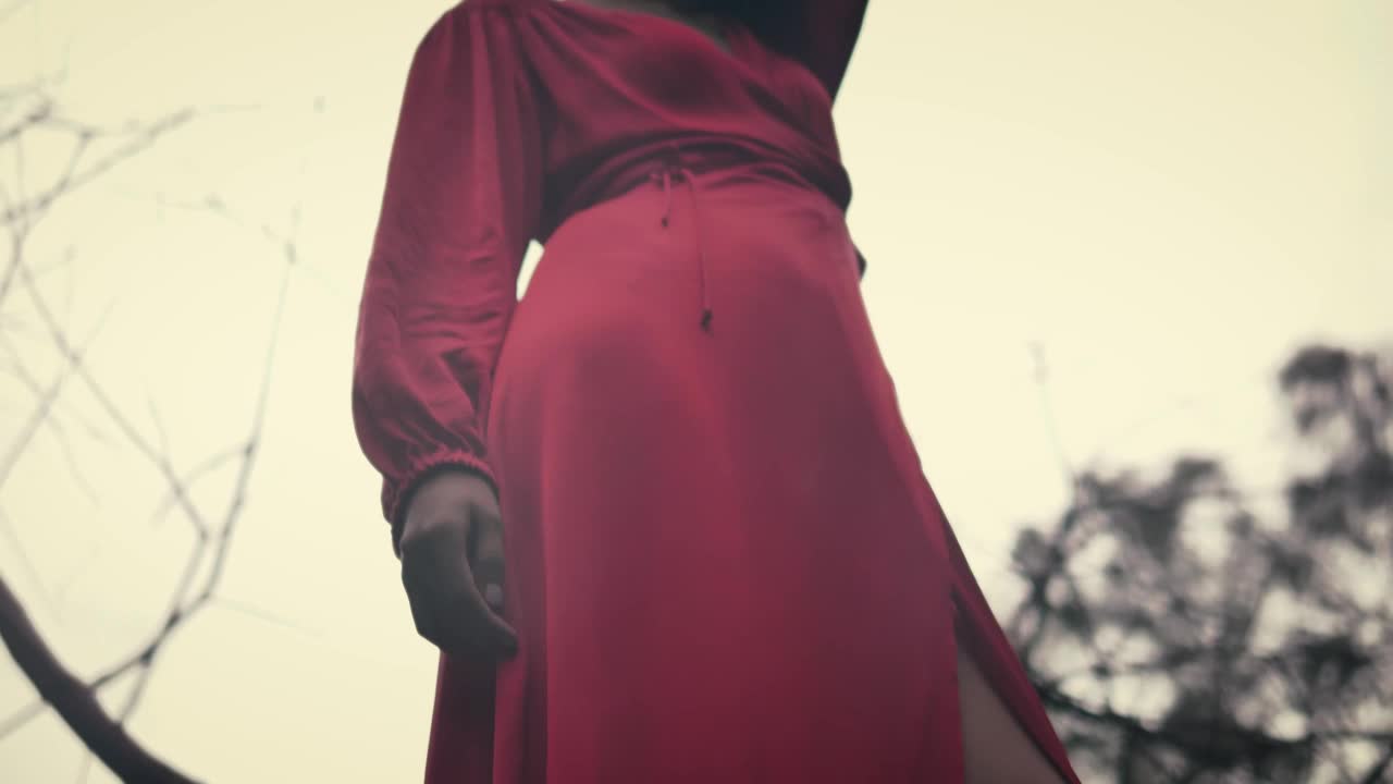 Stock Footage Woman In A Red Dress Viewed From Below With The Live Wallpaper Free