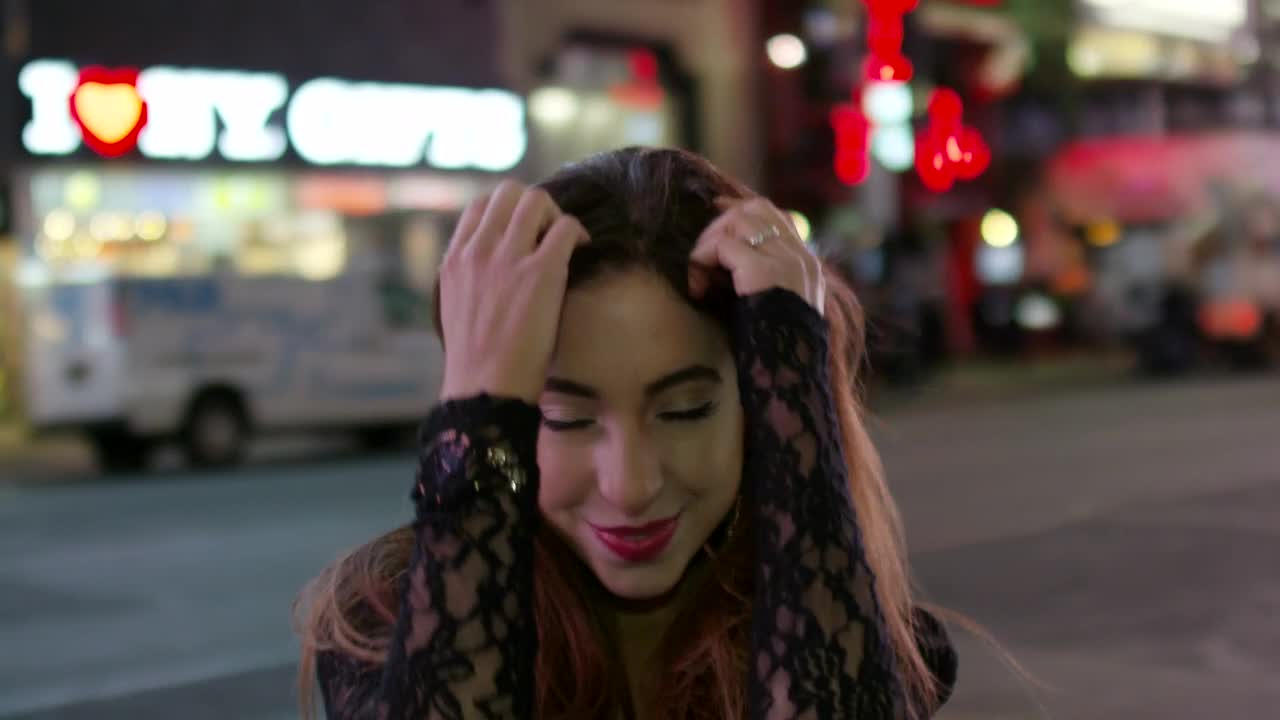 Stock Footage Woman Smiling In Times Square Live Wallpaper Free