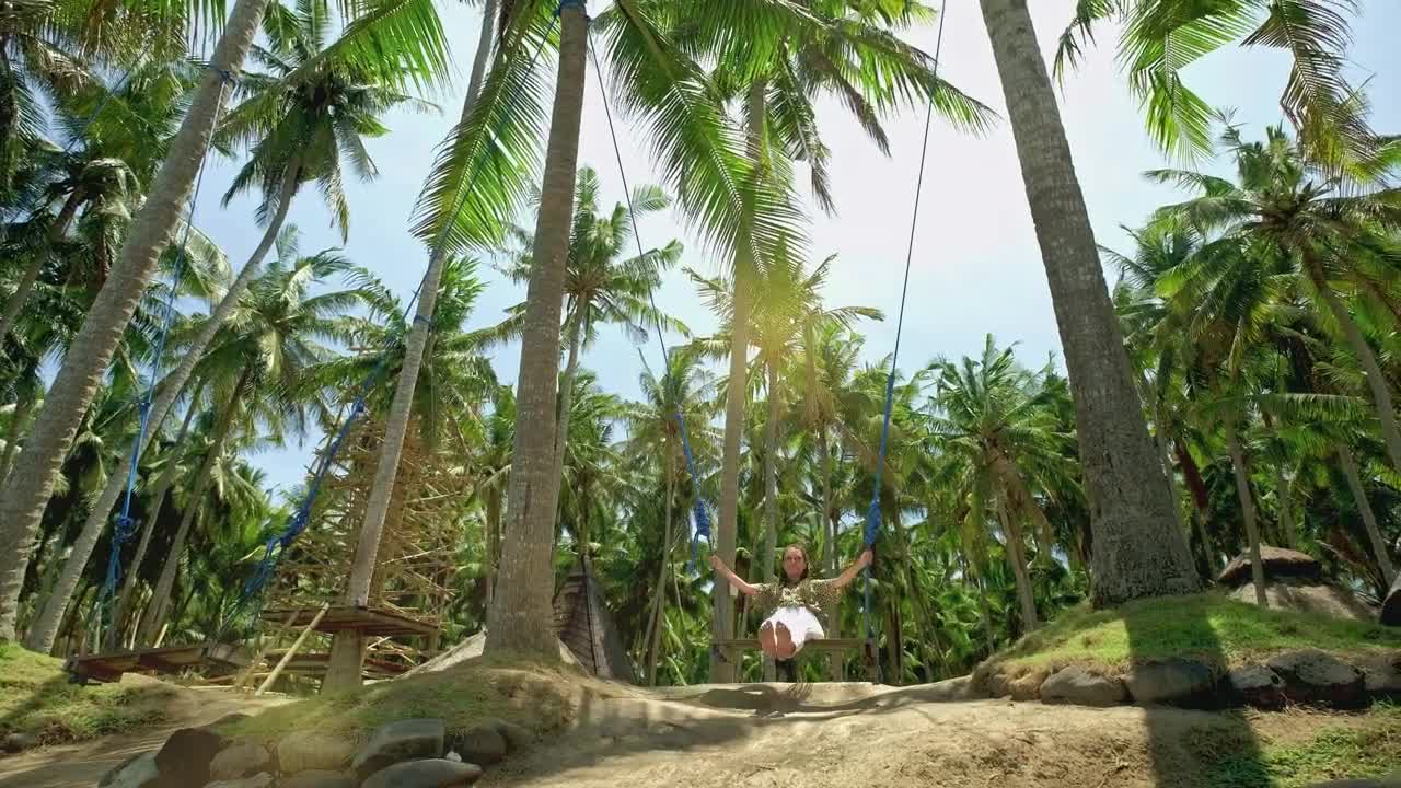 Stock Footage Young Woman Swings Between Palm Trees At Bali Resort Live Wallpaper Free
