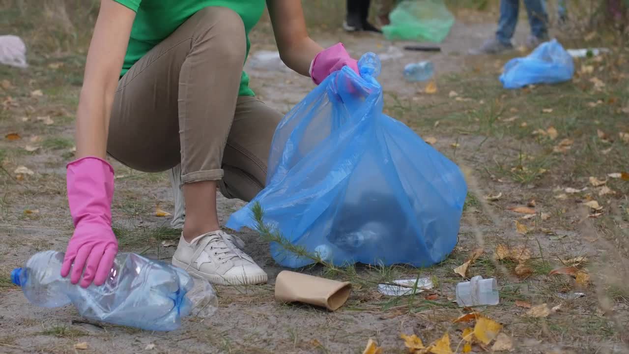 Stock Footage Woman Collecting Rubbish From A Park Live Wallpaper Free