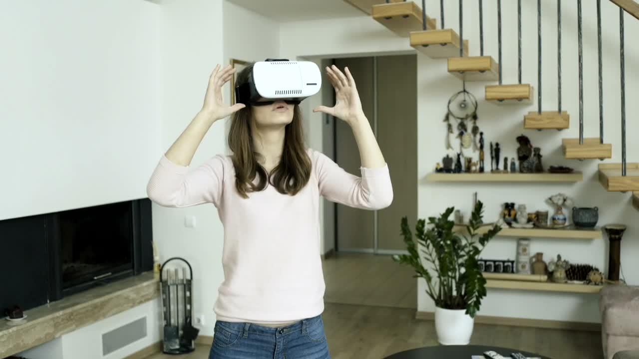 Stock Footage Woman Working At Home With Vr Glasses Live Wallpaper Free