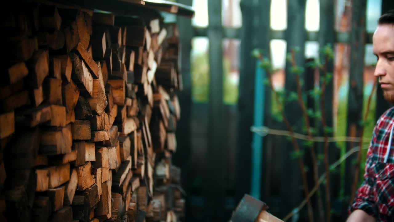 Stock Footage Young Woodcutter Man With An Ax Posing For The Camera Live Wallpaper Free