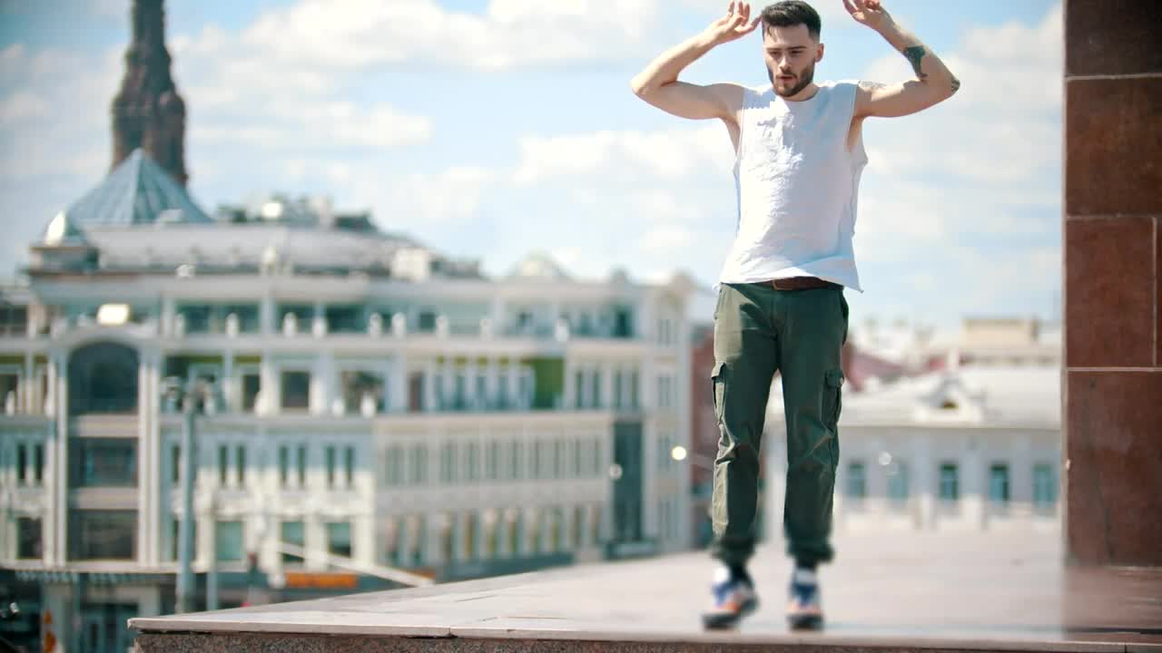 Stock Footage Young Stylish Man With Tattoos Freestyle Dancing In The City Live Wallpaper Free
