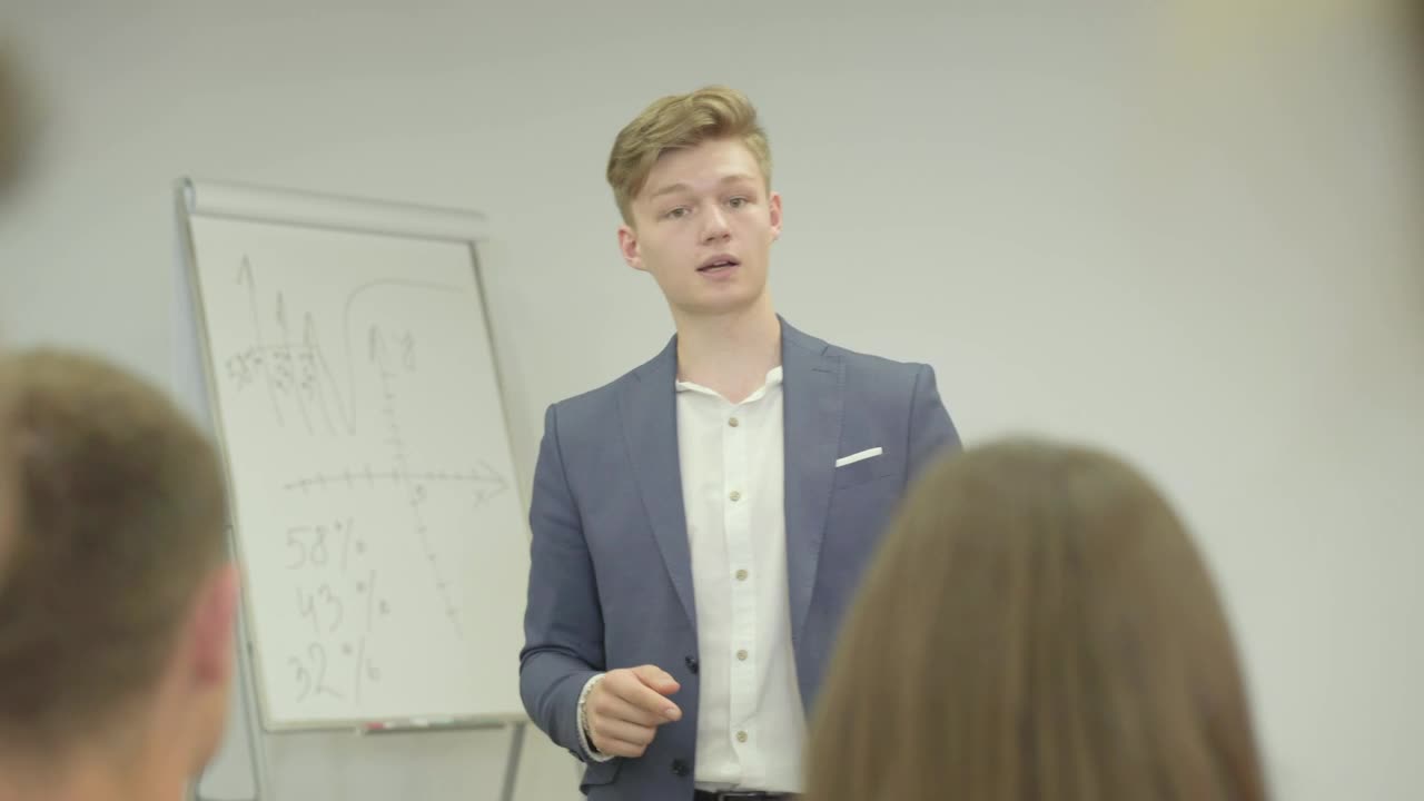 Stock Footage Young Businessman Gives Seminar To Peers Live Wallpaper Free