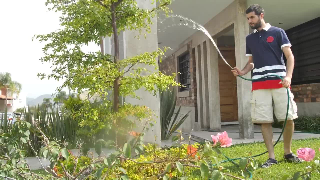 Stock Footage Young Man Watering His Garden On A Sunny Day Live Wallpaper Free