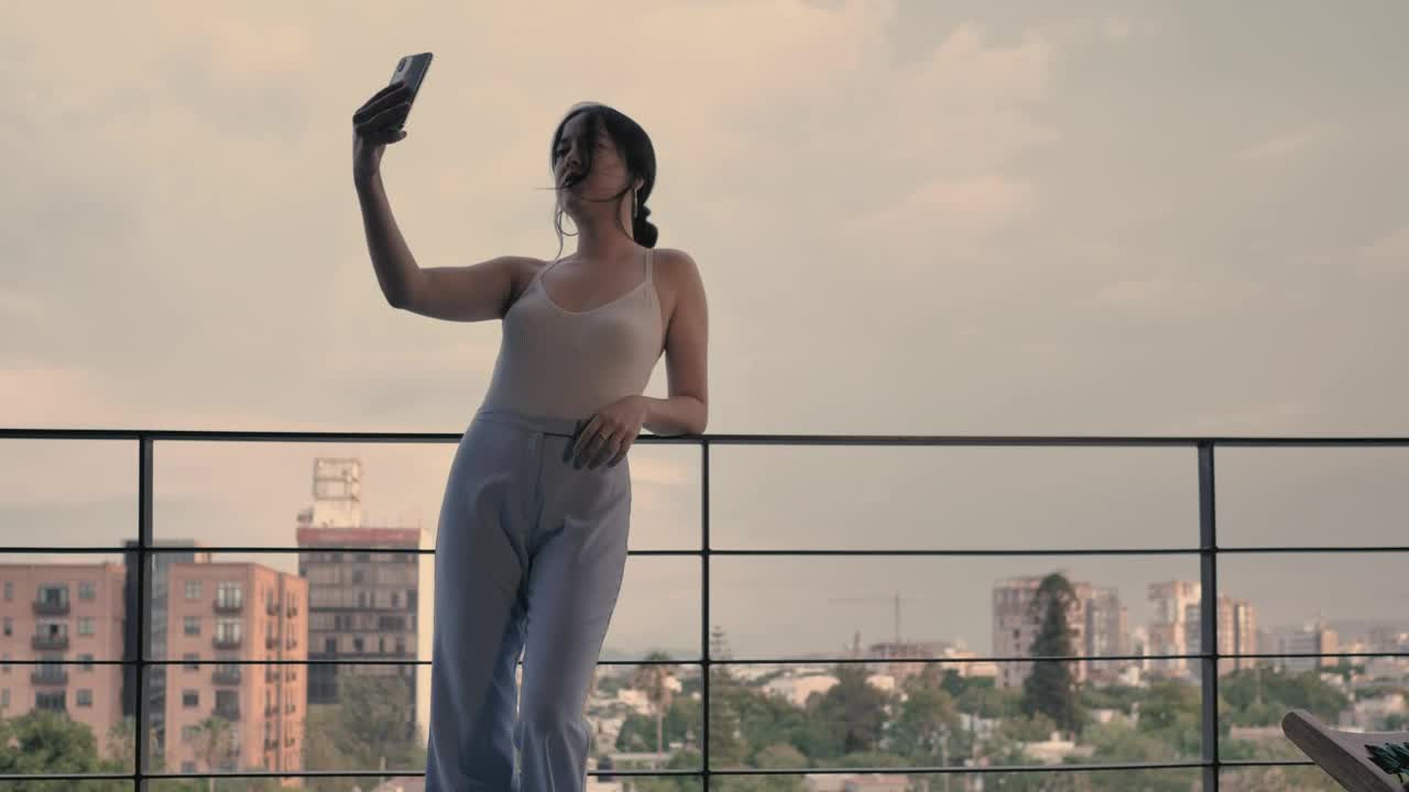 Stock Footage Young Woman Talking On Video Call On A Terrace Live Wallpaper Free