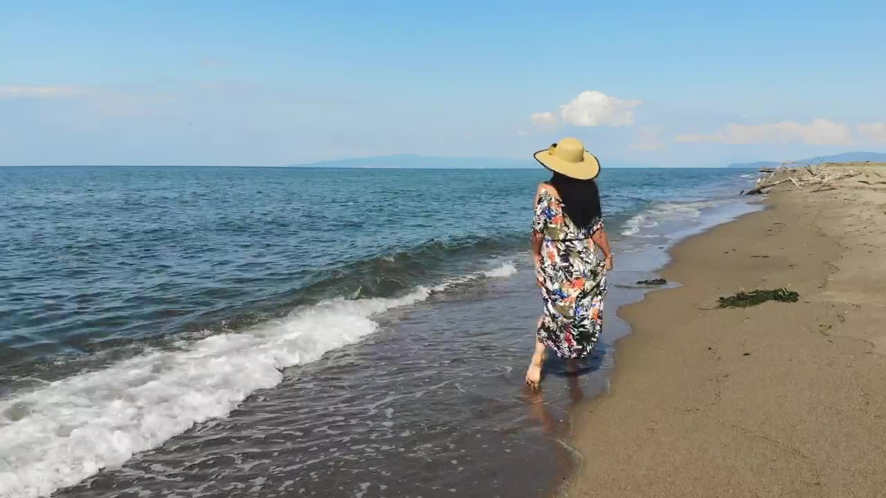 Stock Footage Woman Walking Along The Sandy Beach Live Wallpaper Free