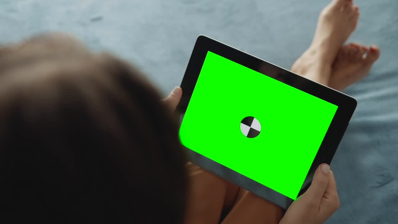 Stock Footage Woman In Bare Feet Holds Greenscreen Tablet Live Wallpaper Free