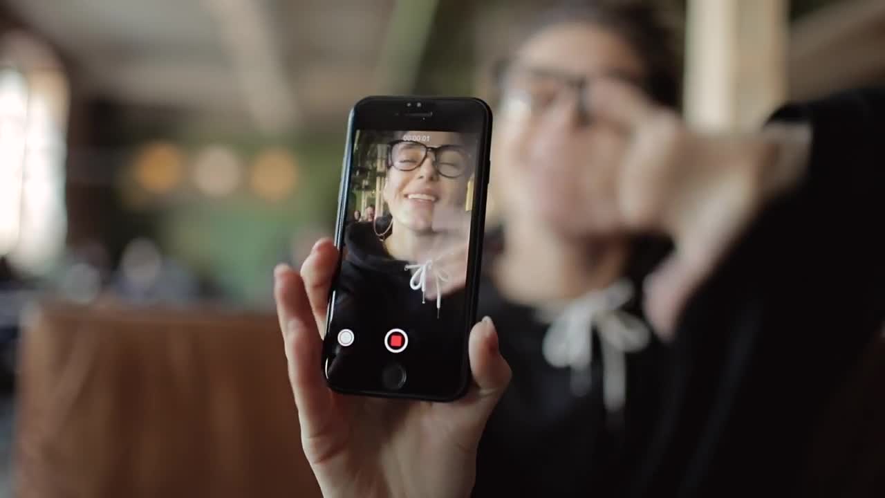 Stock Footage Young Woman Records Social Media Video In Cafe Live Wallpaper Free