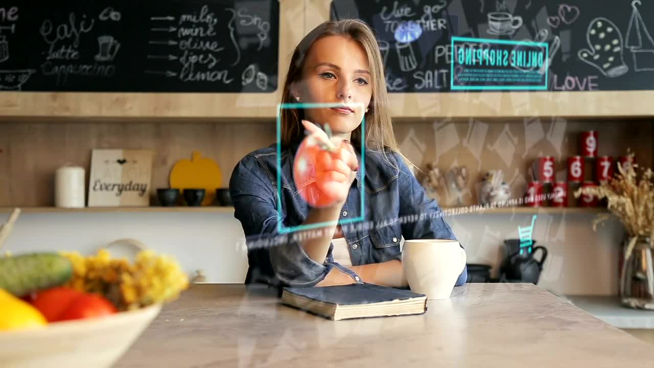 Stock Footage Woman Grocery Shopping In Futuristic Hologram Browser Live Wallpaper Free