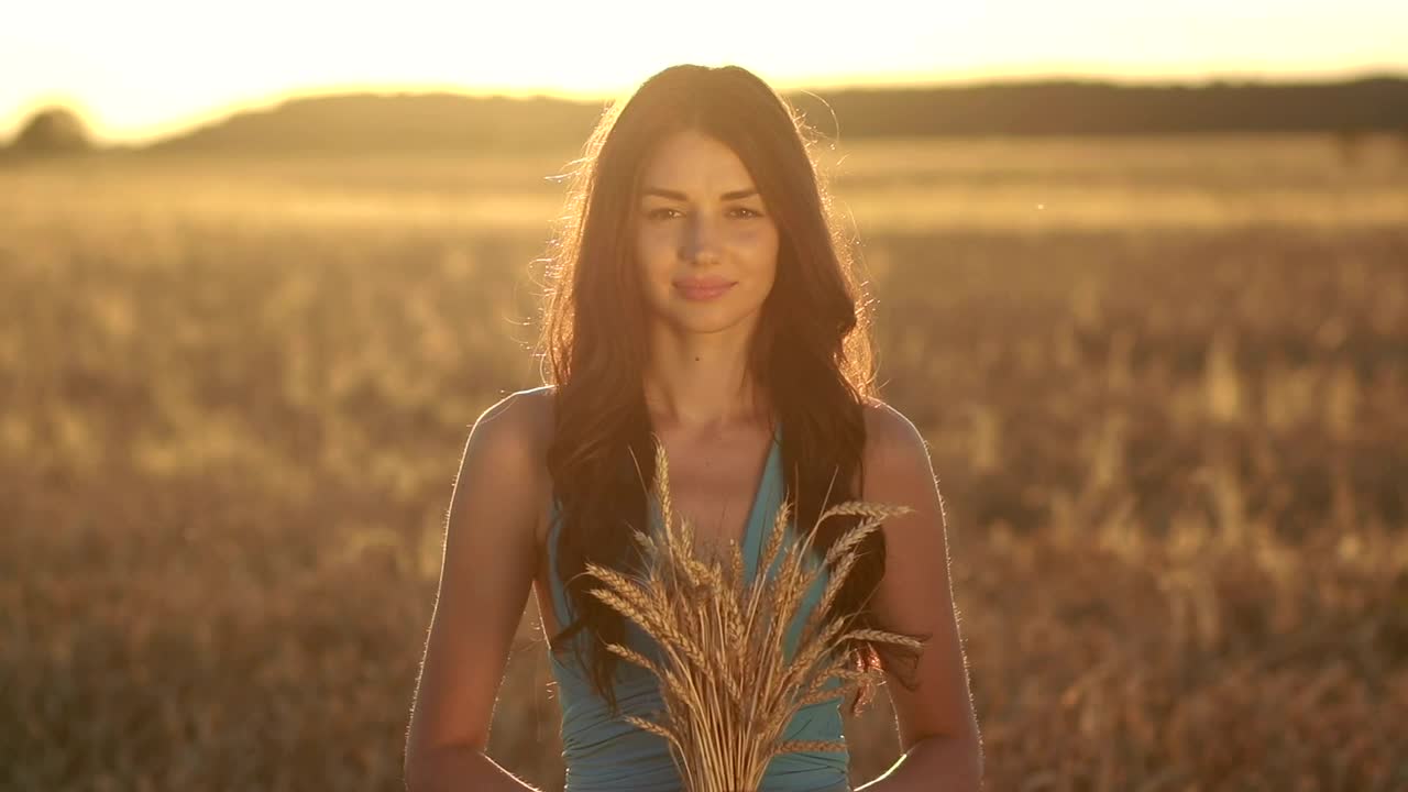 Stock Footage Young Woman Holding Wheat Live Wallpaper Free