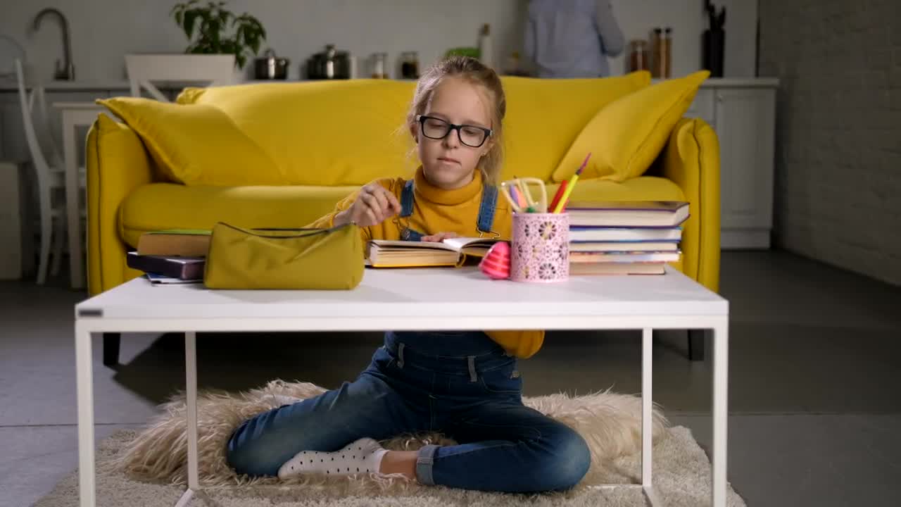 Stock Footage Young Schoolgirl Working At The Table Live Wallpaper Free