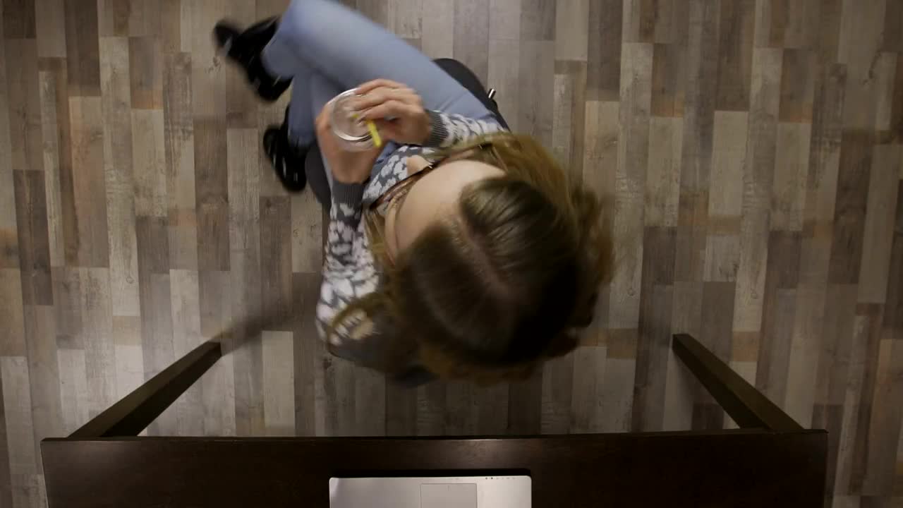Stock Footage Woman Spinning On Her Chair At Work Live Wallpaper Free