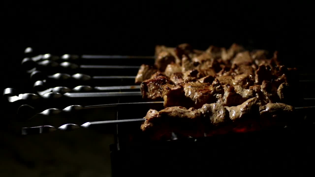 Stock Footage Woman Cooking Meat Skewers Live Wallpaper Free