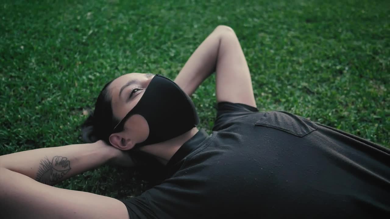 Stock Footage Young Woman Doing Sit Ups With A Face Mask Live Wallpaper Free