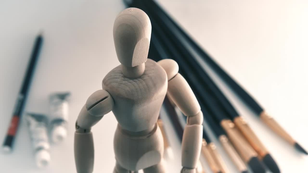 Stock Footage Wooden Mannequin And Some Art Instruments Live Wallpaper Free