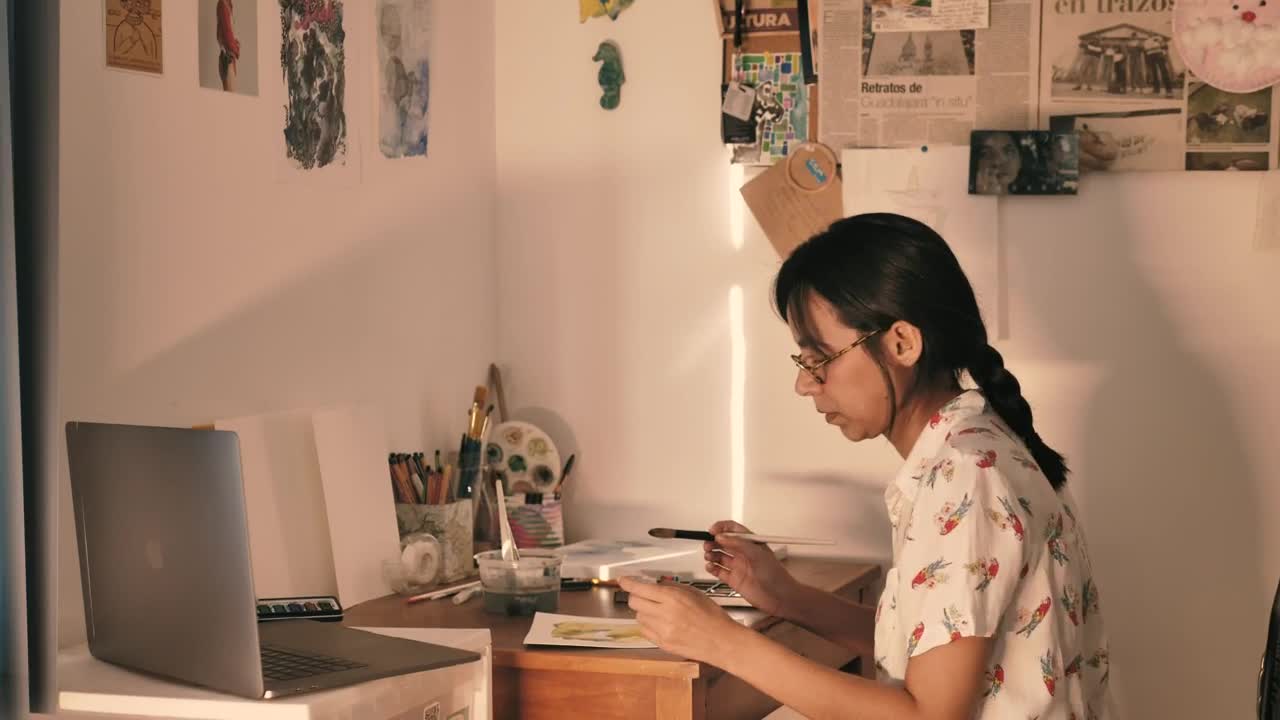 Stock Footage Woman Painting In Her Studio Live Wallpaper Free