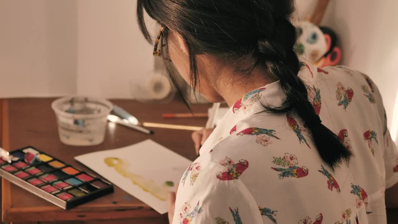 Stock Footage Young Artist Painting With Watercolors Live Wallpaper Free