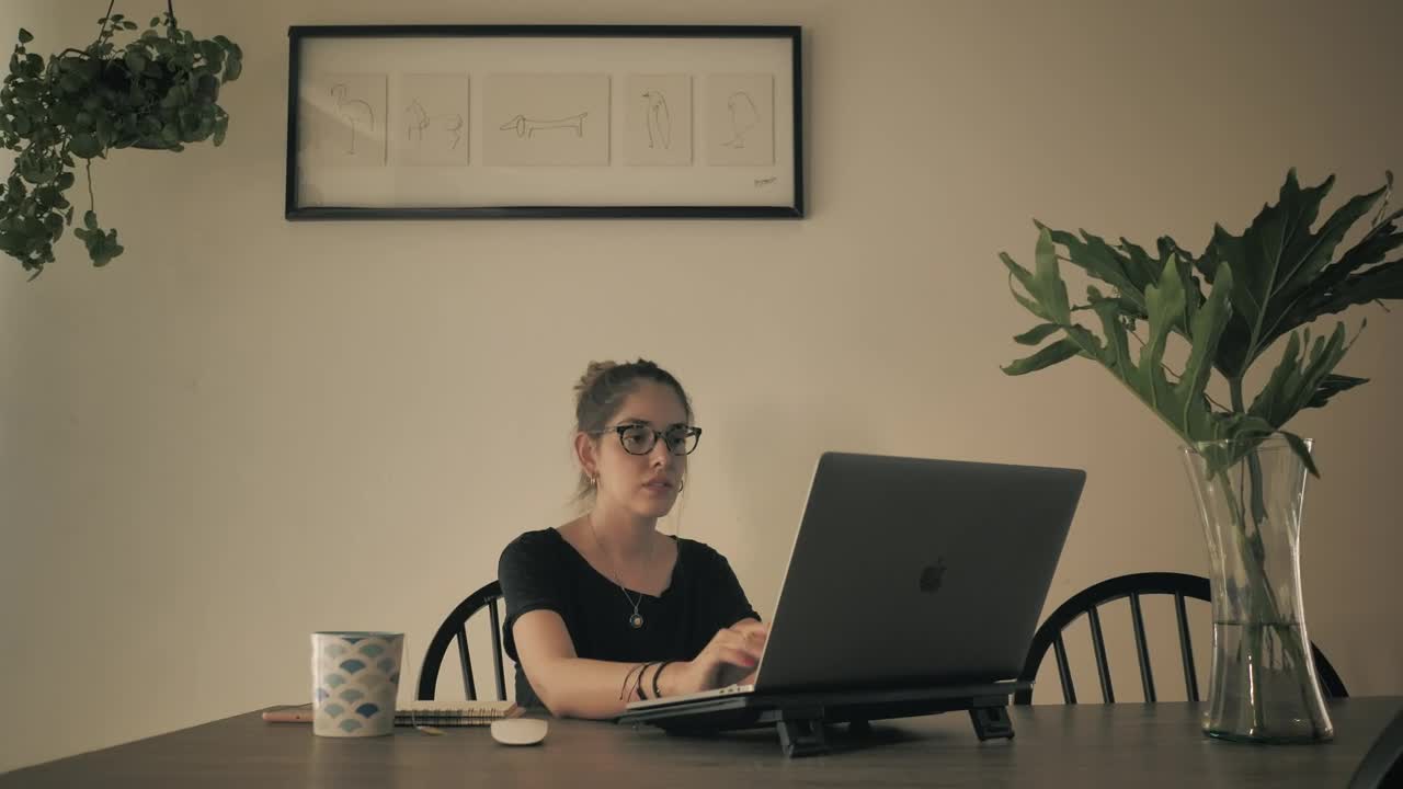 Stock Footage Woman Doing Home Office In Dining Room Live Wallpaper Free