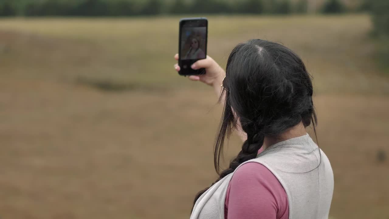 Stock Footage Woman Taking Selfies In The Woods Live Wallpaper Free