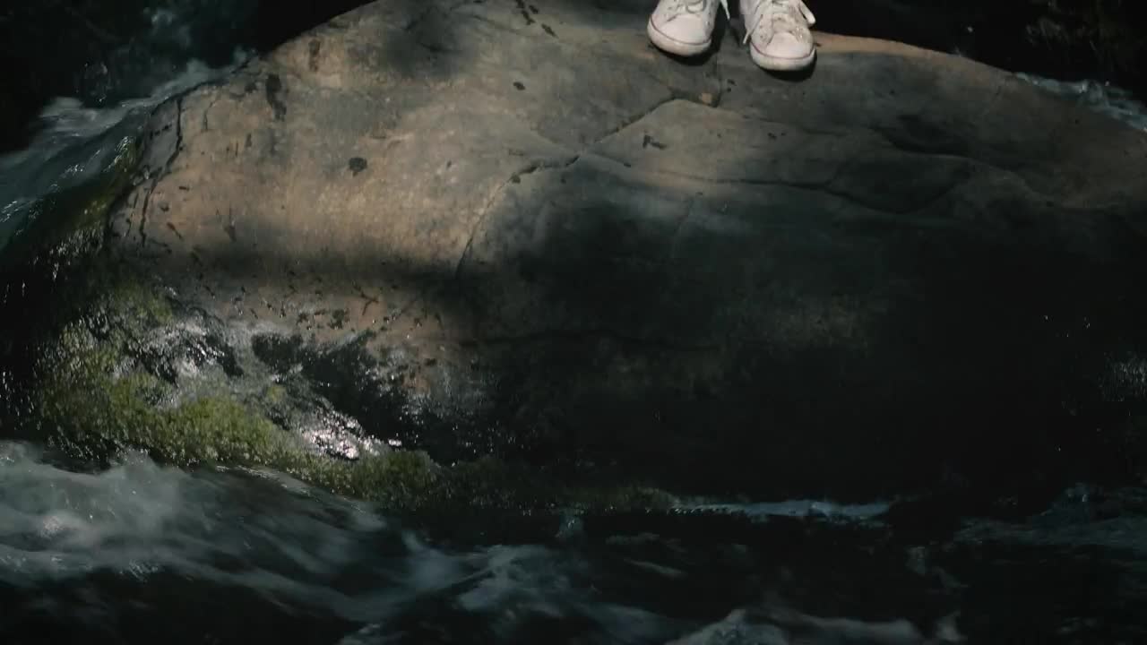 Stock Footage Woman Standing In Front Of Waterfall Live Wallpaper Free