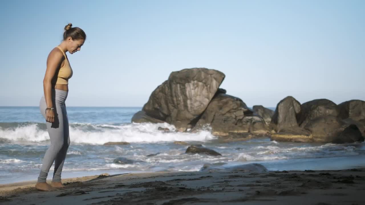 Stock Footage Woman Doing Yoga On The Beach Live Wallpaper Free