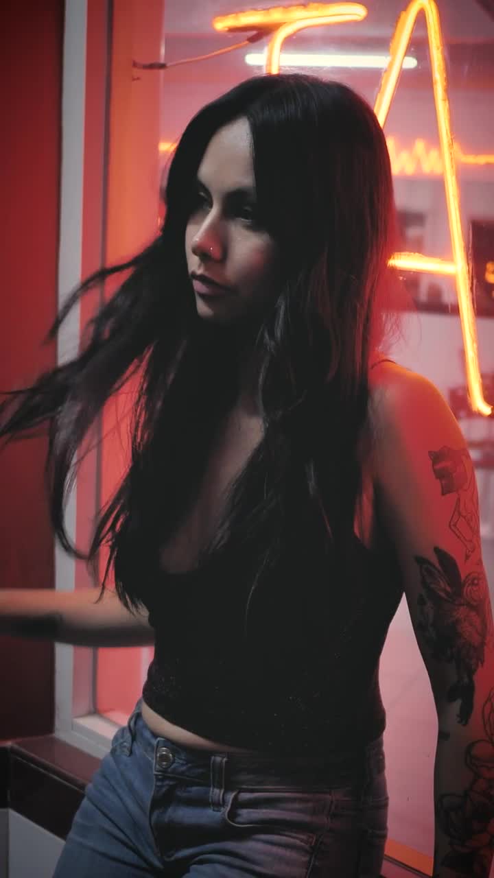 Stock Footage Woman In Front Of A Neon Sign Live Wallpaper Free