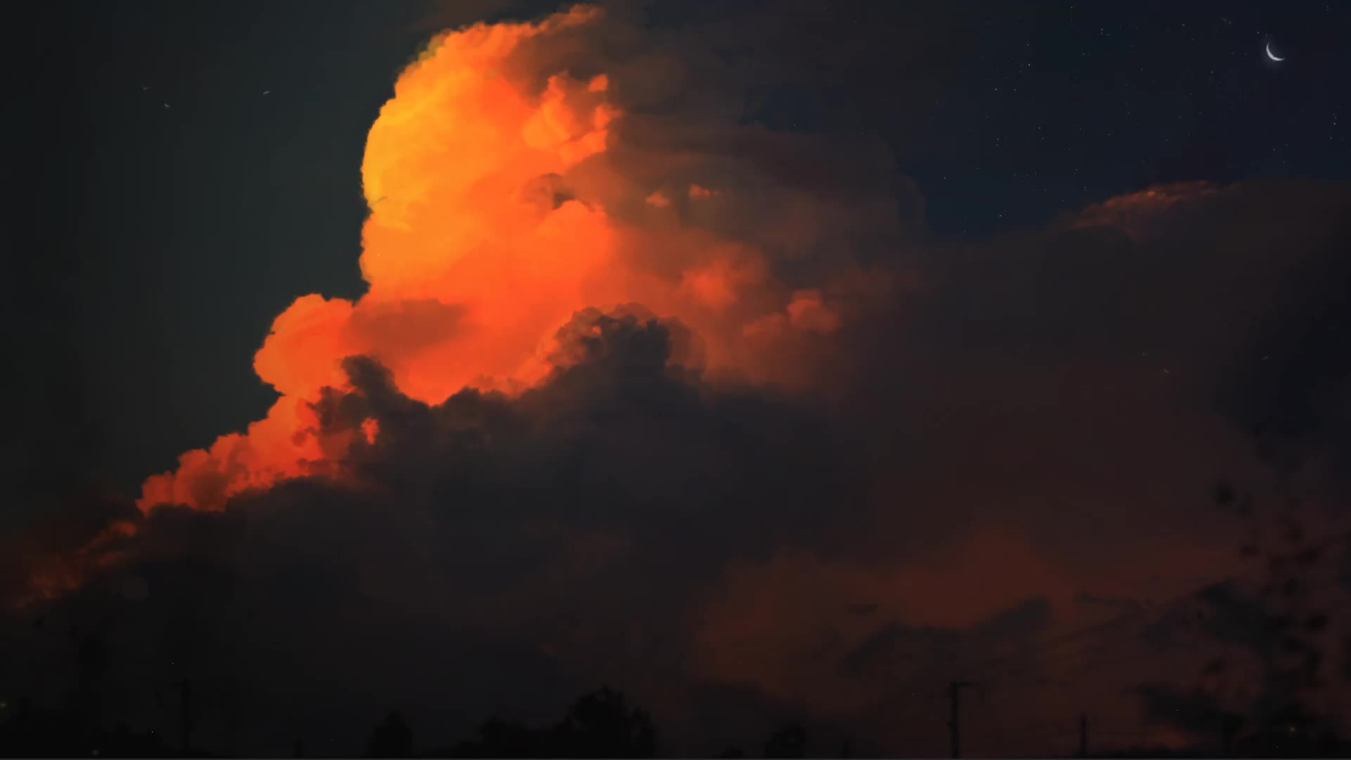 Clouds, Sky, Plane, Birds, Moon, Night, Dark, Live Wallpaper