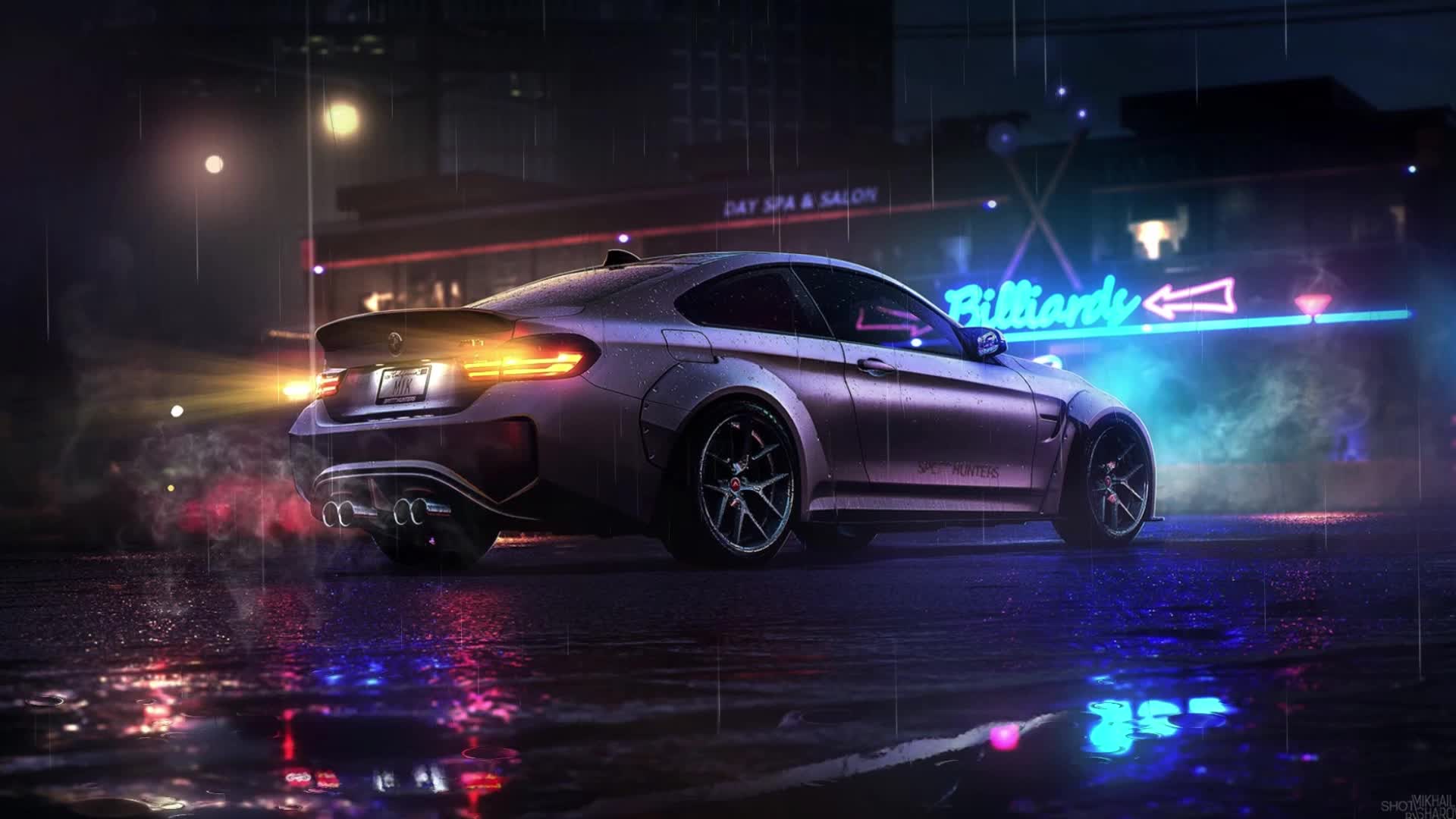 Bmw M4 Car Night Rain Live Wallpaper For PC