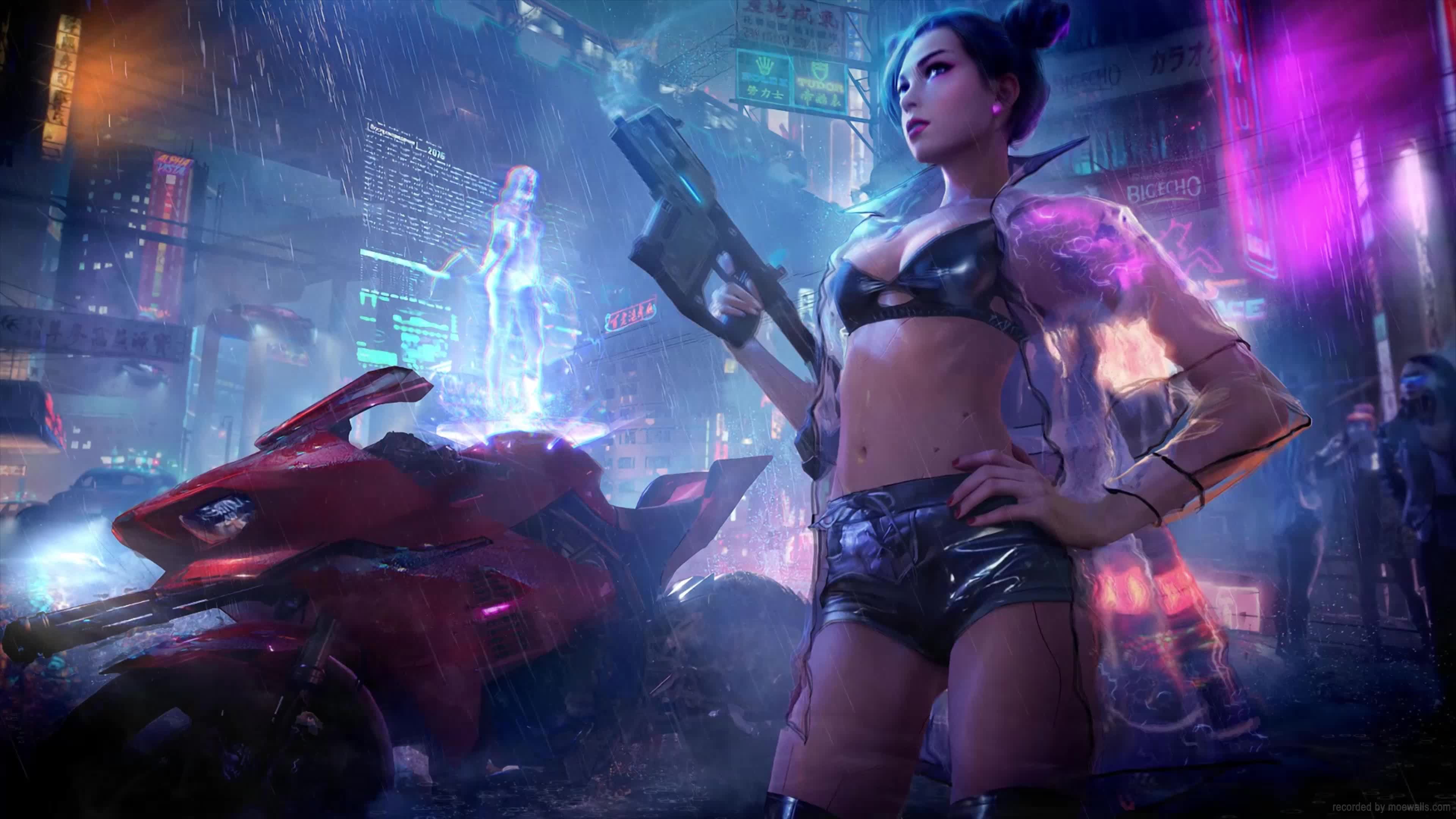 Desktop Cyberpunk Girl Synthwave Live Wallpaper