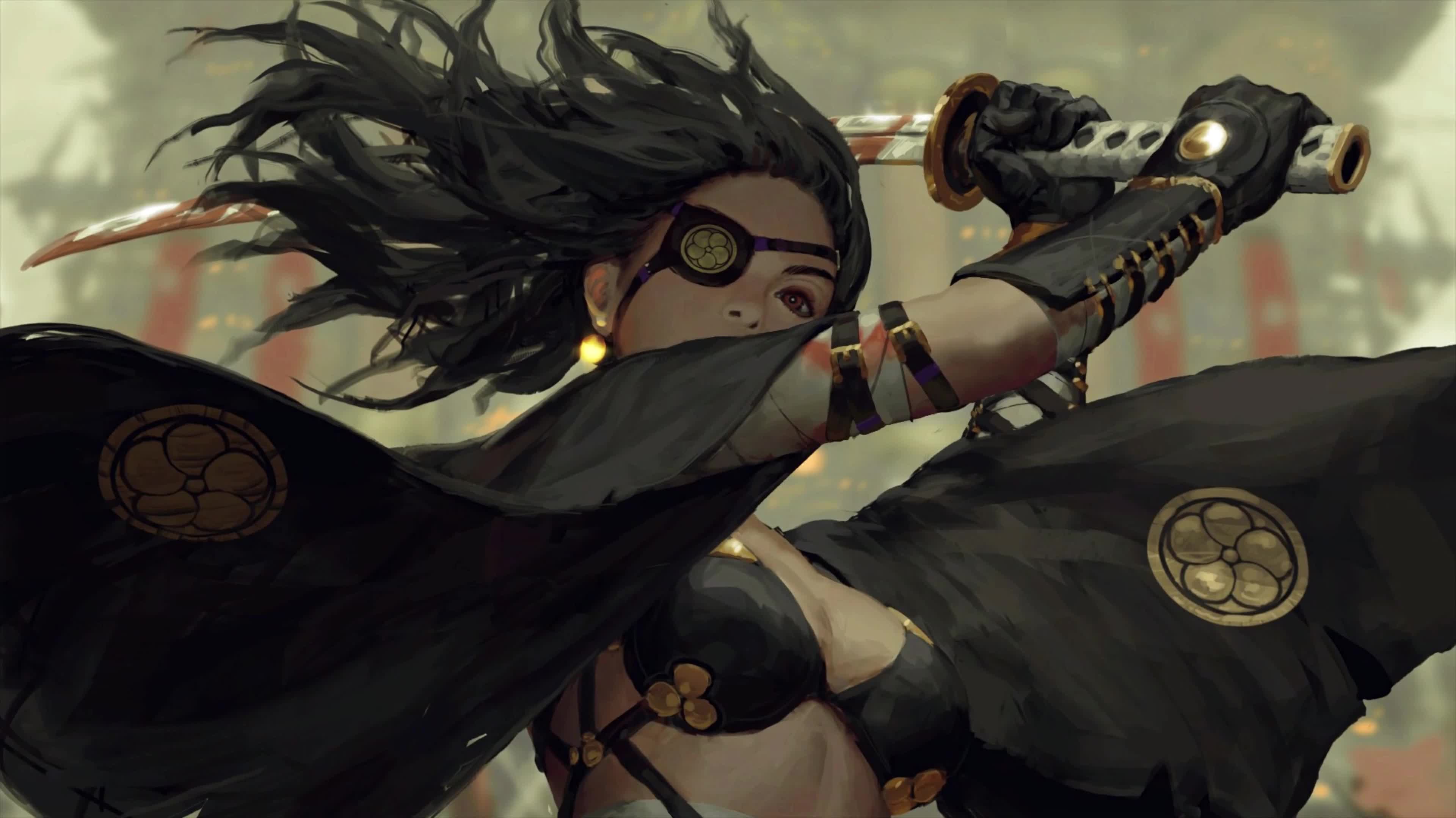 Desktop Fantasy Girl Samurai Live Wallpaper