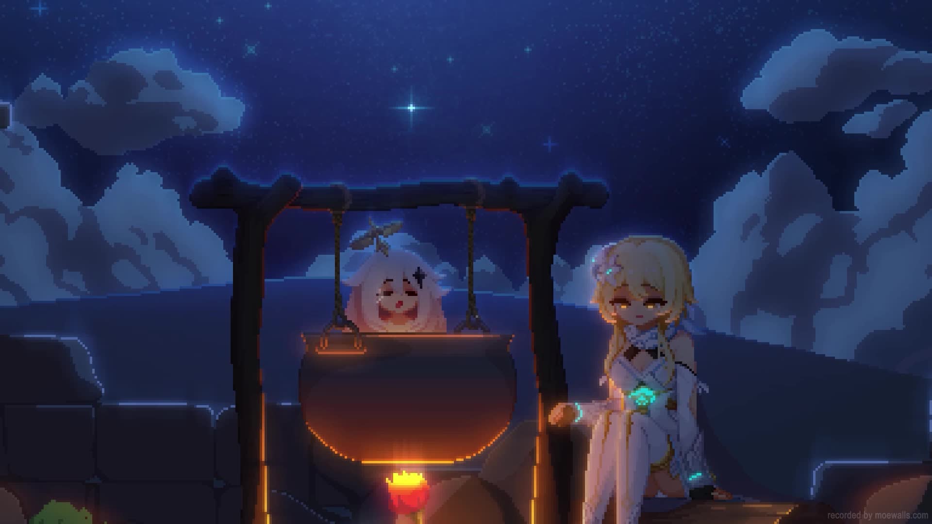 Desktop Lumine Cooking Paimon Genshin Impact Pixel Live Wallpaper