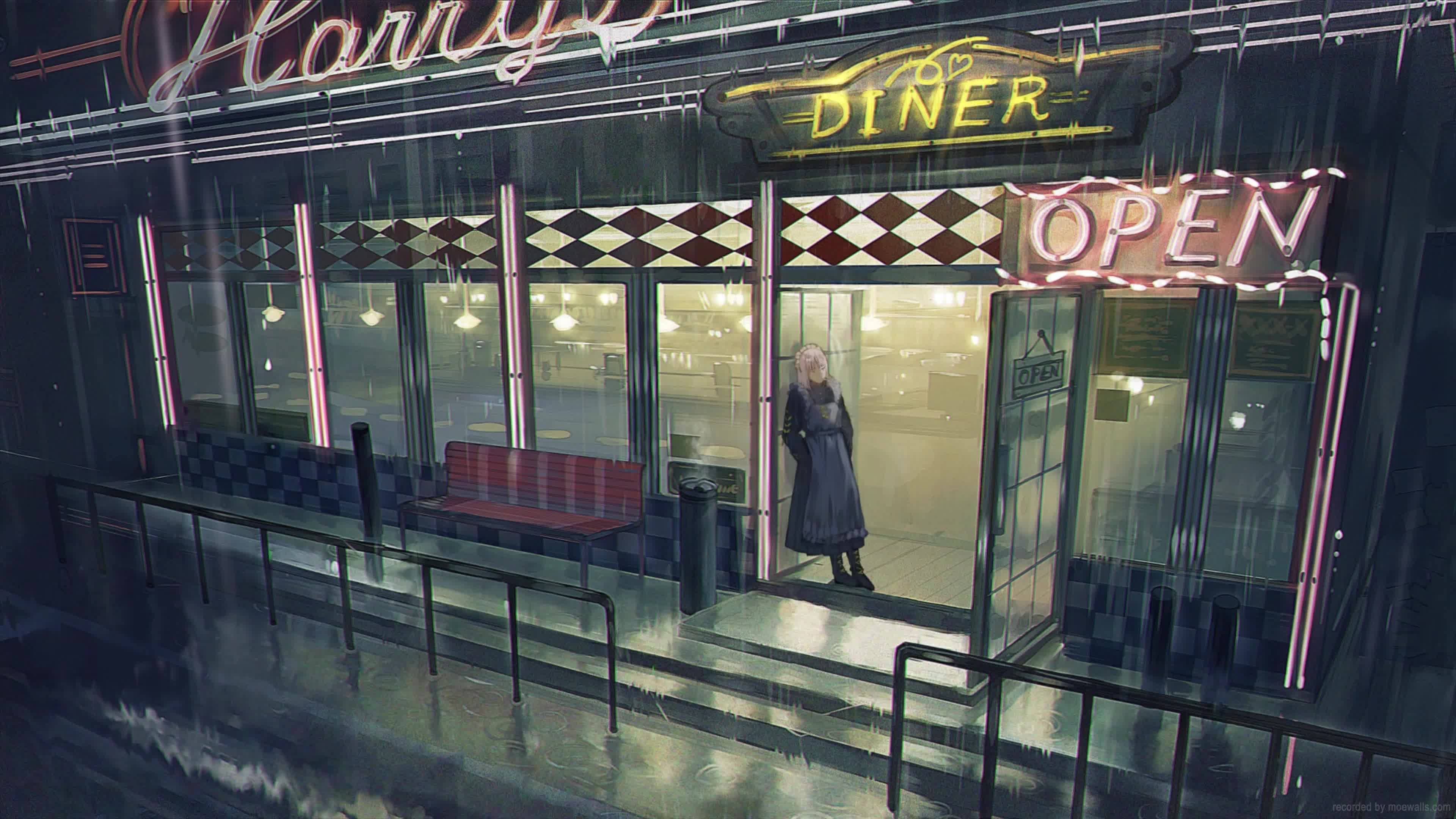 Desktop Raining Day Restaurant Live Wallpaper