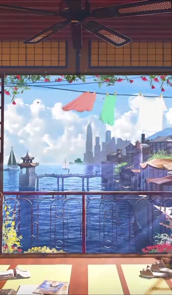 iPhone and Android Anime Sea And City Sscenery Live Phone Wallpaper