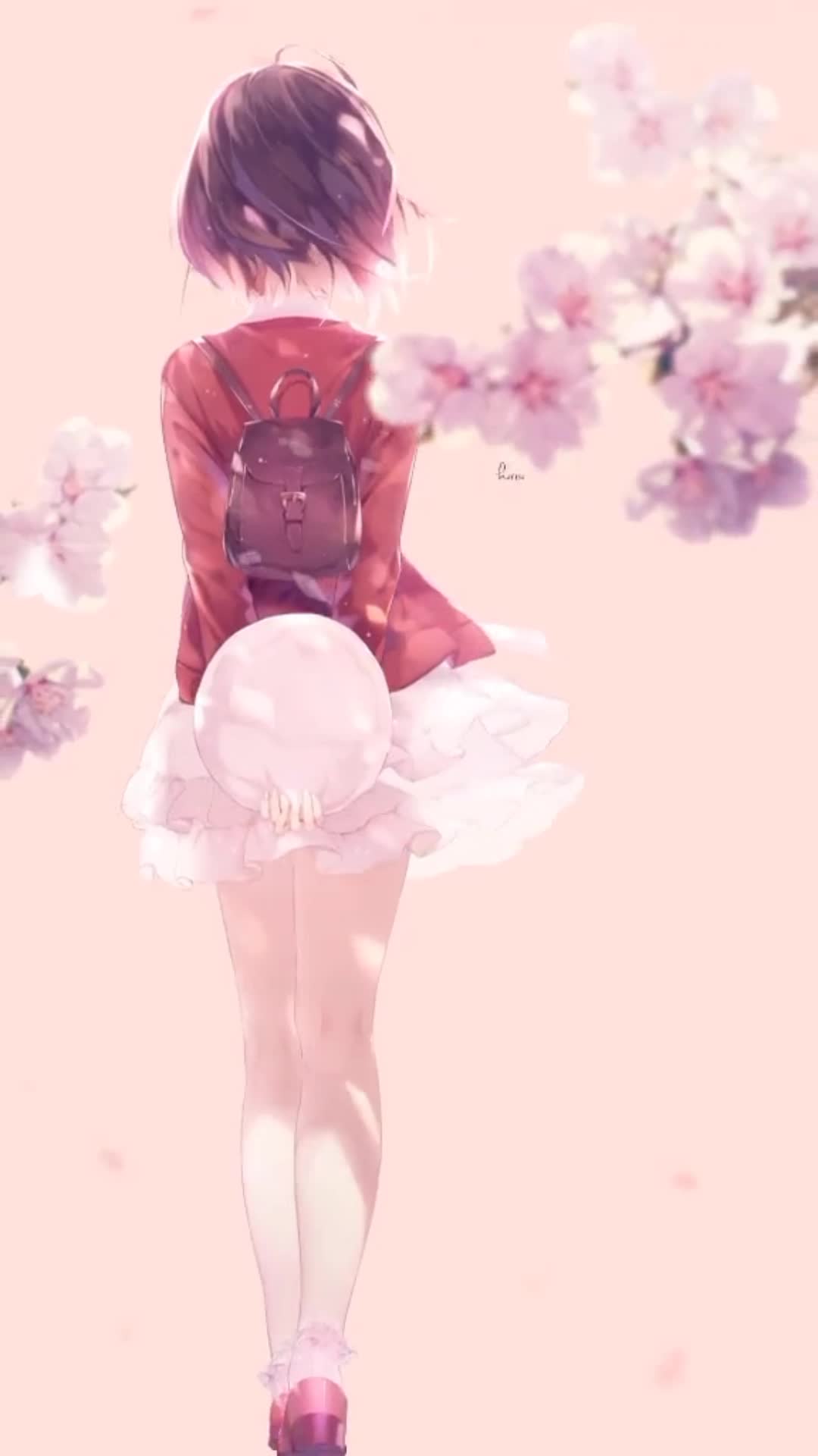 iPhone and Android Aesthetic Anime Walking Girl Live Phone Wallpaper